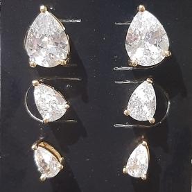 Trio Brincos Pedra Gota