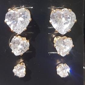 Trio Brincos Pedras Coração Cristal