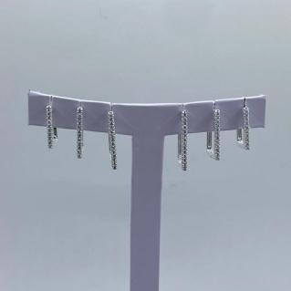 Trio Brincos Retangular Cravejado Prata