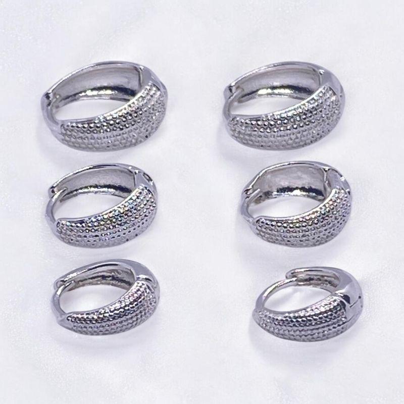 Trio de Brincos Argolas Trabalhadas Prata