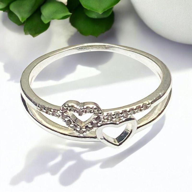 Anel 2 Corações Prata