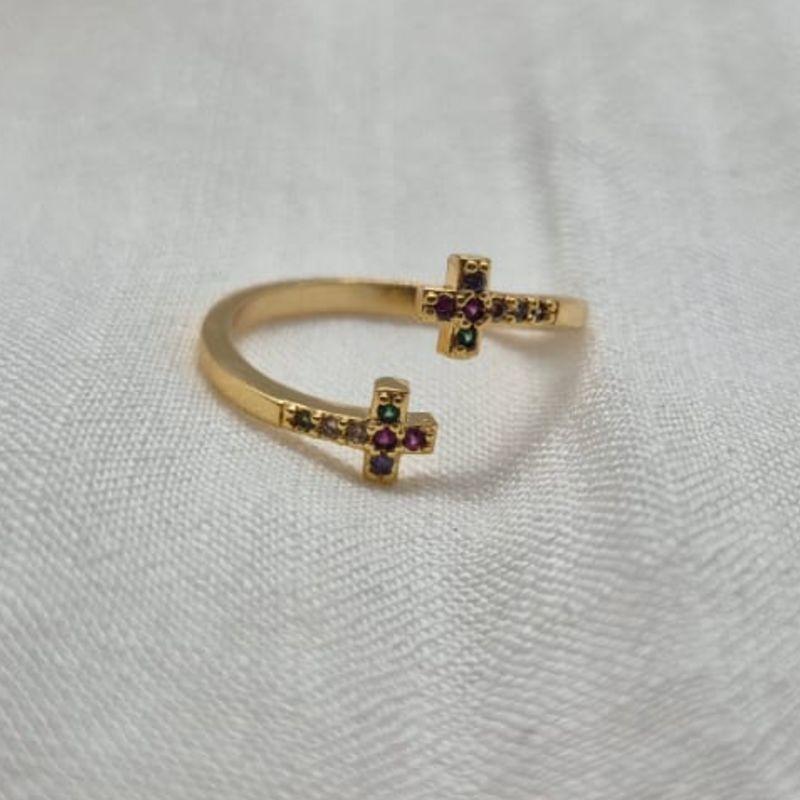 Anel 2 Crucifixo Brilhantes Color