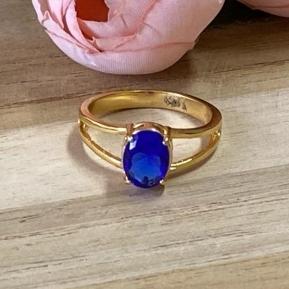 Anel Solitário Oval Azul