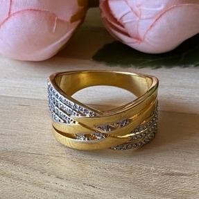 Anel Transpassado Duplo Cravejado