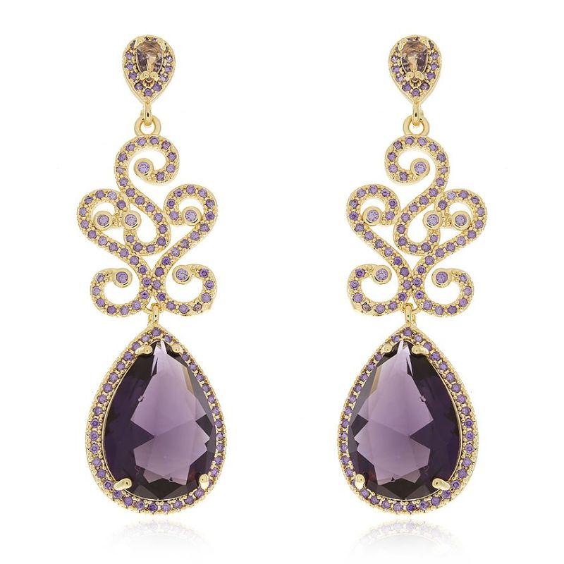 Brinco Detalhado Brilhantes e Pedra Roxas