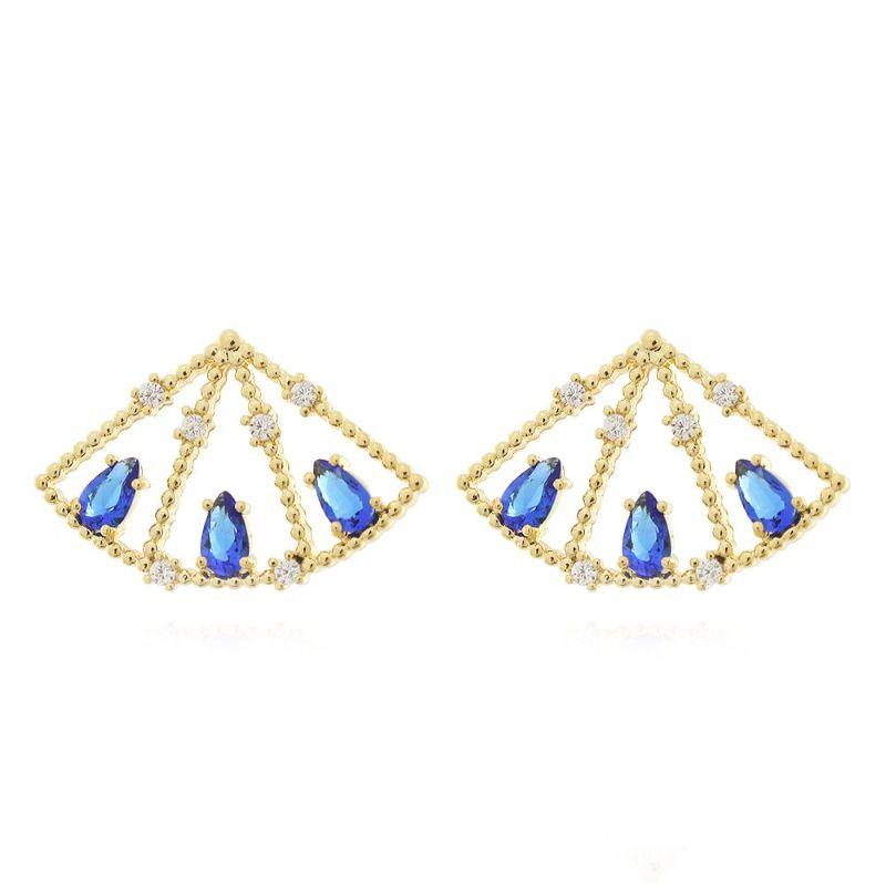 Brinco Leque Pedras Azuis Bic