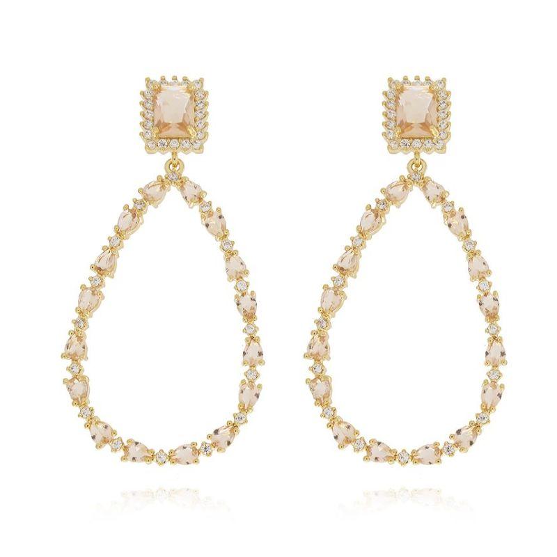 Brinco Pedra Morganita e Detalhes Cristal