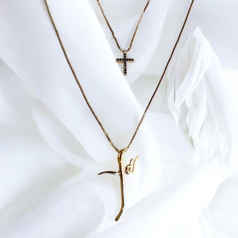 Colar Duplo Gargantilha Cruz/Fé