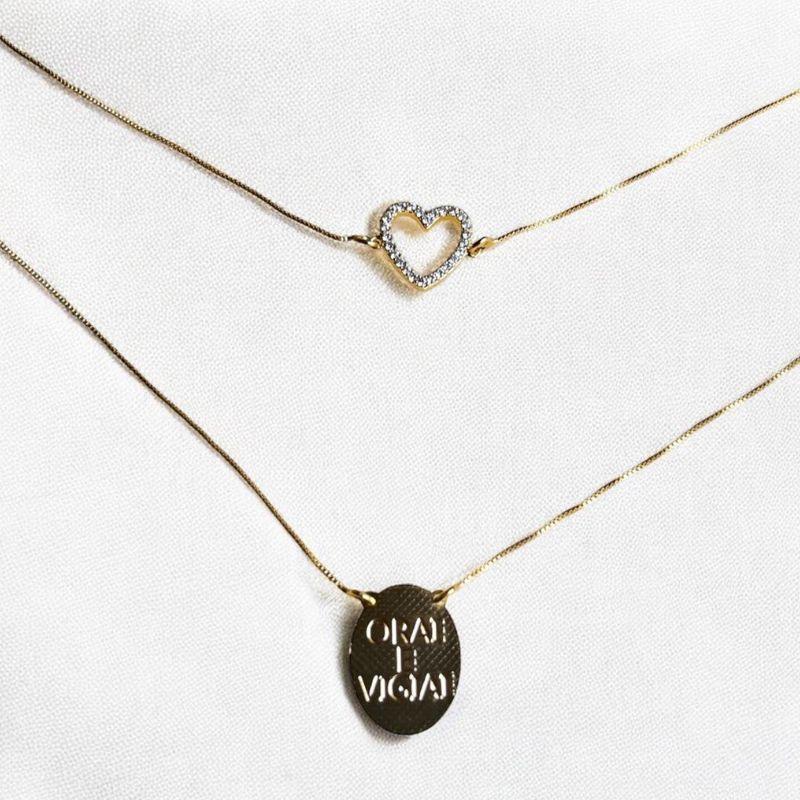 Escapulário Coração Cravejado / Orai e Vigiai