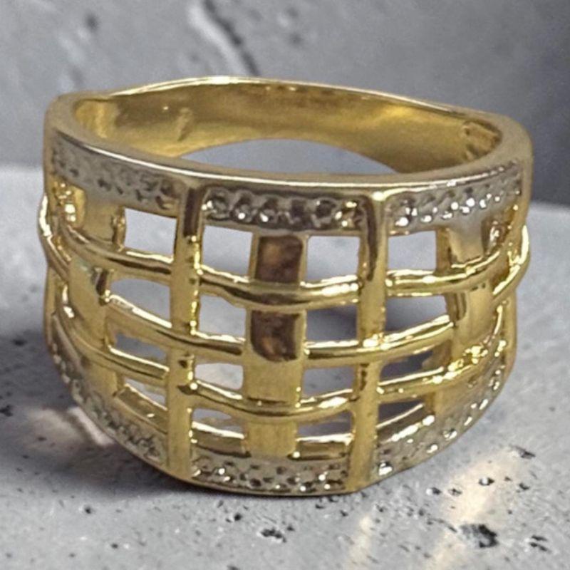 Anel Quadriculado Vazado c/ 2 Filas de Ródio