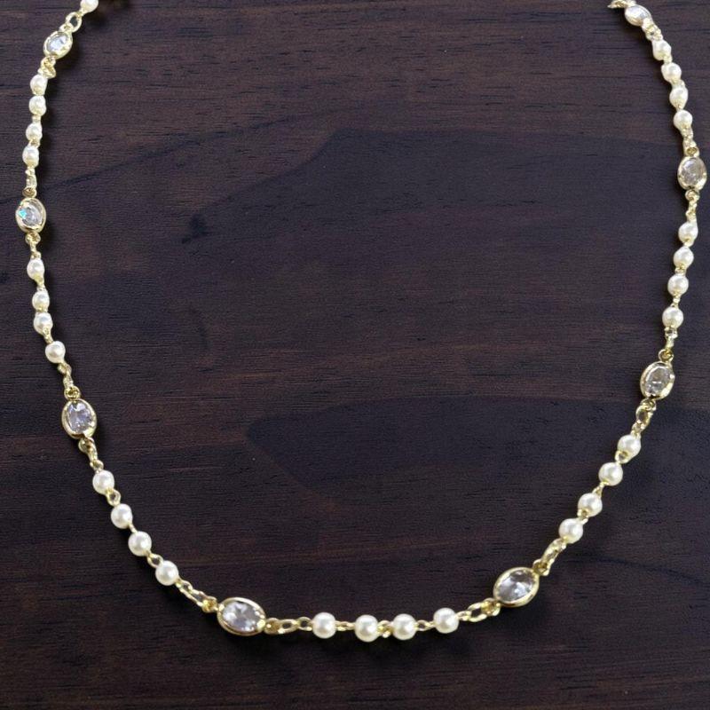 Colar Perola Brilhantes Ovais