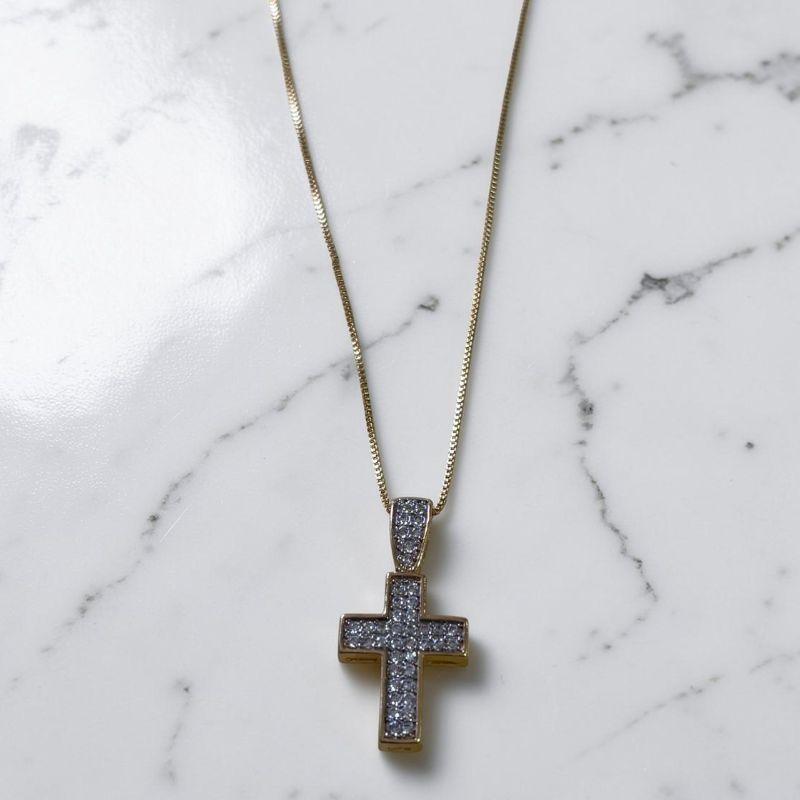 Corrente c/ Pingente em Cruz Quadrada Cravejado