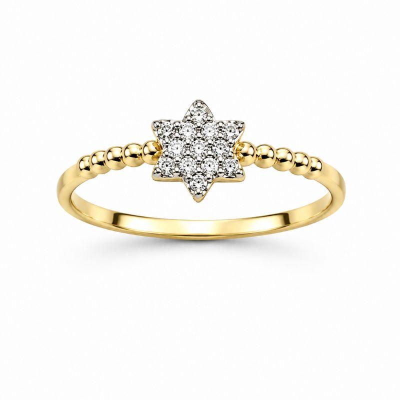 Anel Estrela Cravejada Detalhes Laterais
