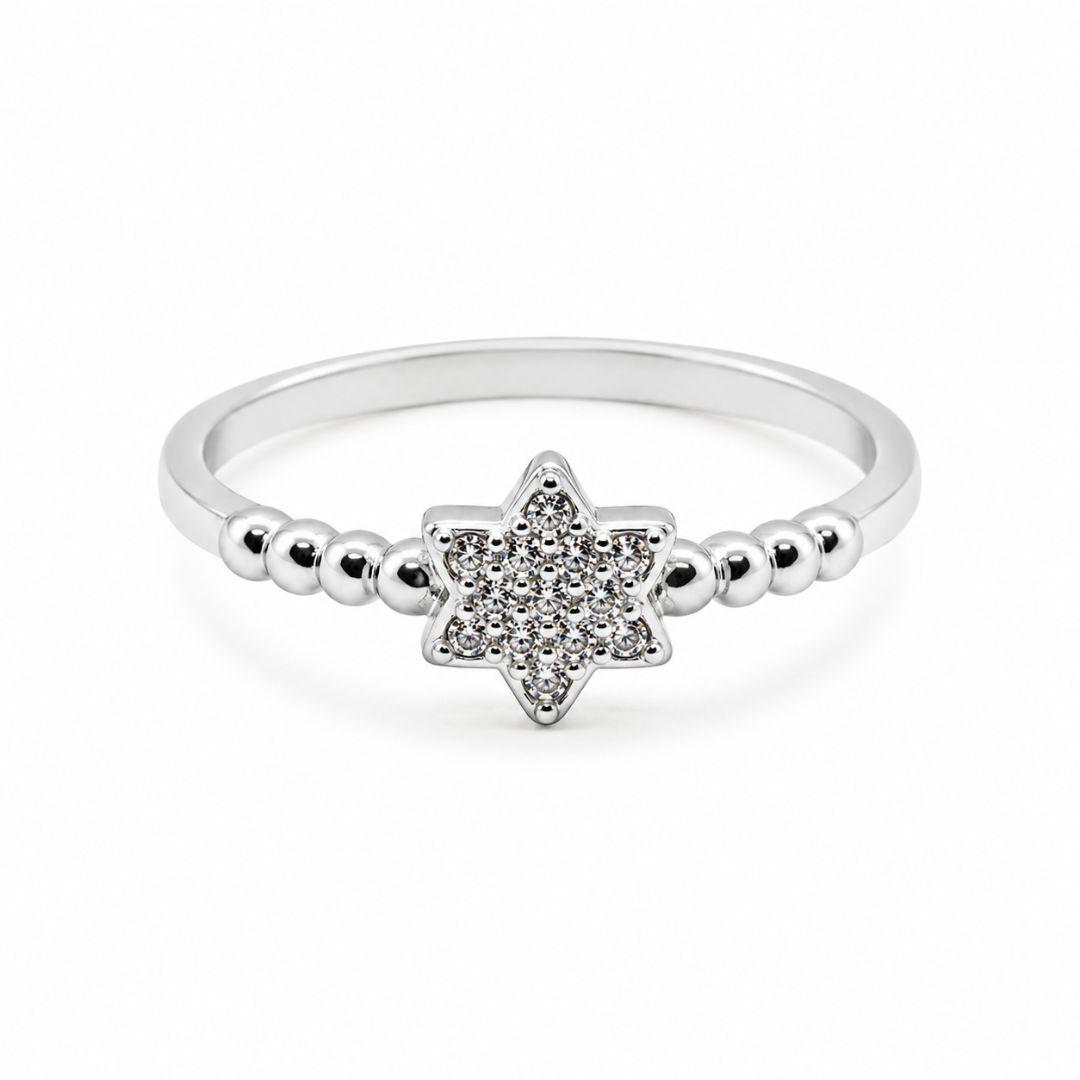 Anel Estrela Cravejada Detalhes Laterais