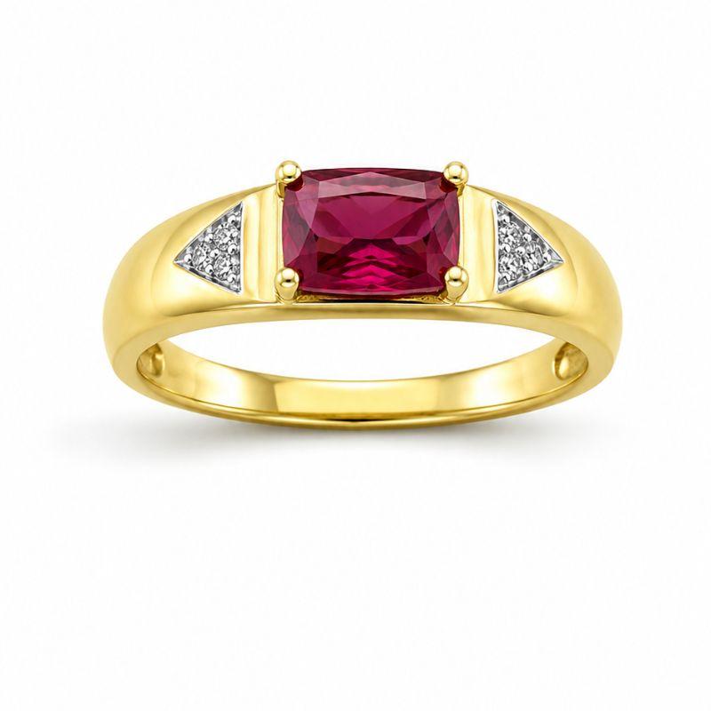 Anel Pedra Retangular Rubi Laterais Zirconias