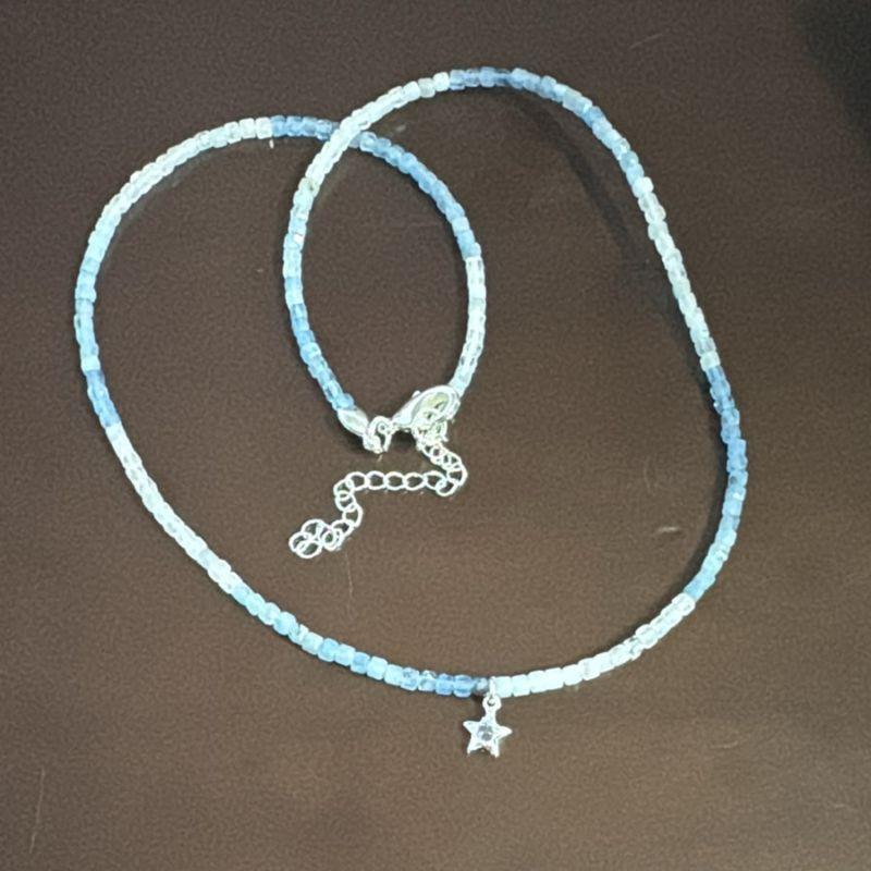 Colar Pedras Agua Marinha Degrade 2mm Pingente Estrela