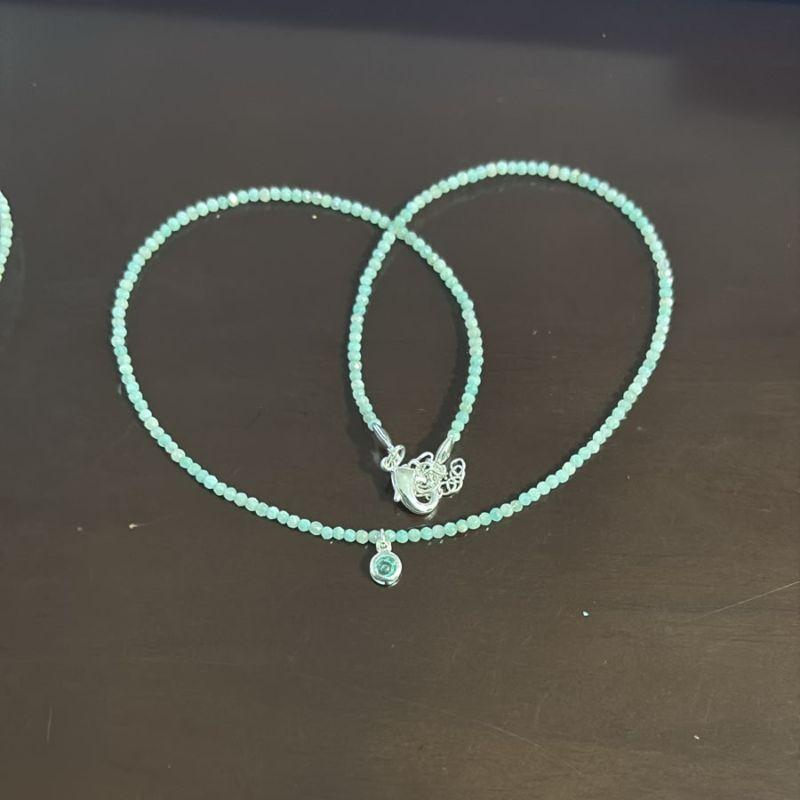 Colar Pedras Amazonita Mesclado 2mm Pingente Aqua