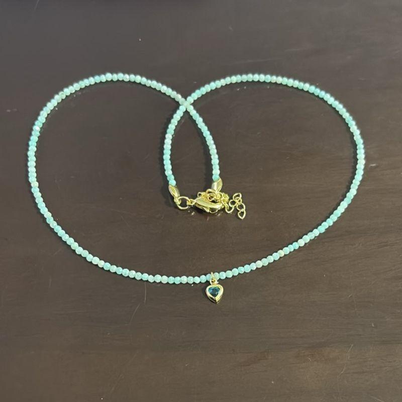 Colar Pedras Amazonita Mesclado 2mm Pingente Coração Aqua
