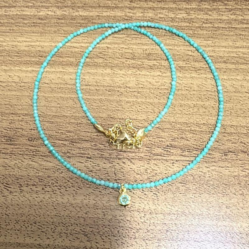 Colar Pedras Jade Amazonita 2mm Pingente Aqua