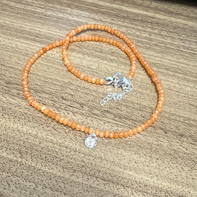 Colar Pedras Jade Laranja Escuro 3mm Pingente Gota