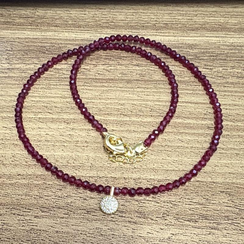 Colar Pedras Jade Rubi 3mm Pingente Coração