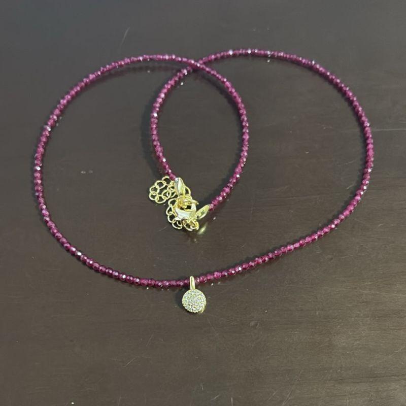 Colar Pedras Jade Rubi Transparente 2mm Pingente Chuveiro