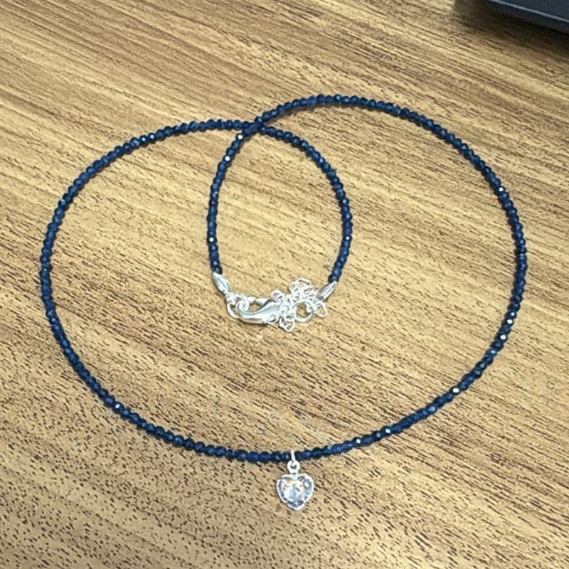 Colar Pedras Jade Safira 2mm Pingente Coração