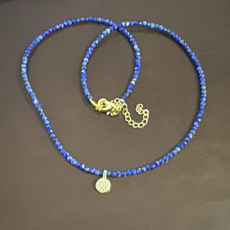 Colar Pedras Lapis Lazuli 2mm Pingente Chuveiro