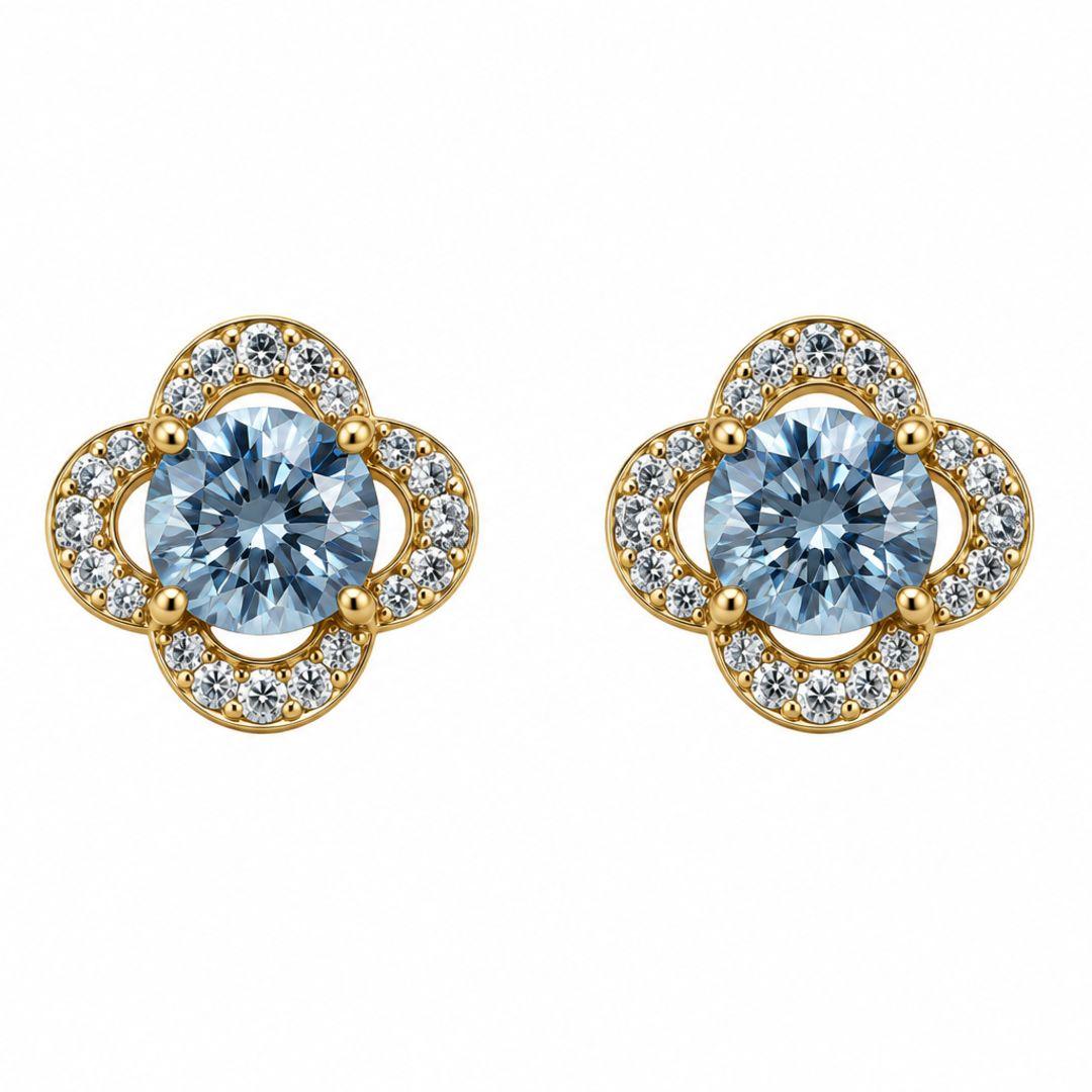 Brinco Flor Pedra Cristal e Petalas Brilhantes