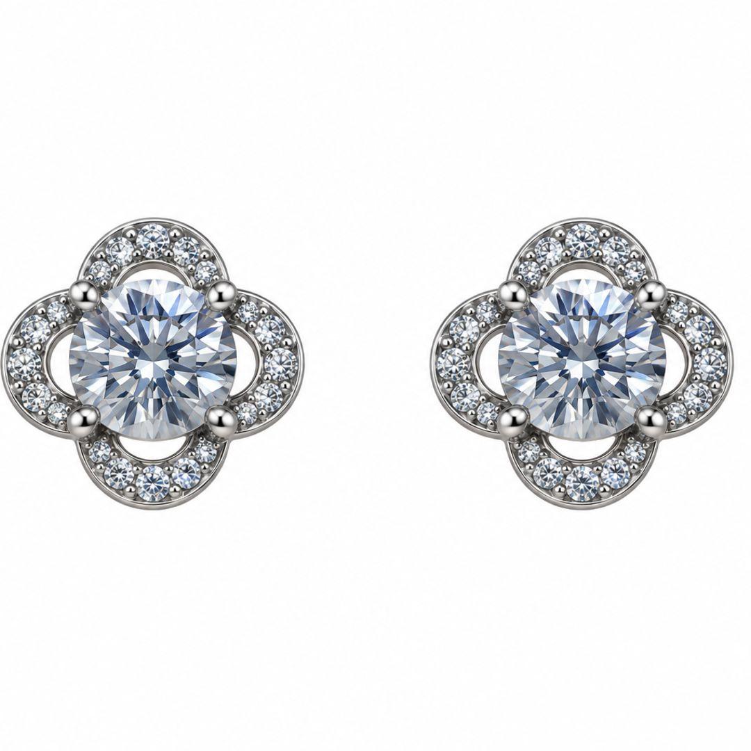 Brinco Flor Pedra Cristal e Petalas Brilhantes